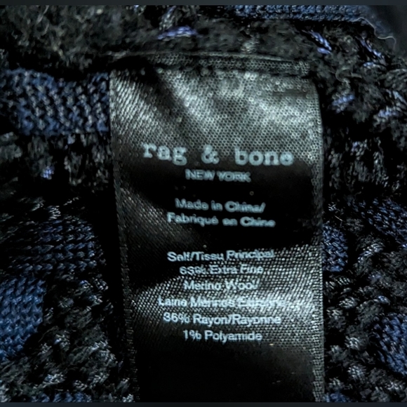 Rag & Bone Dawson Chunky Wool Knit Ribbon Cardigan Coat Black + Blue - Picture 7 of 7